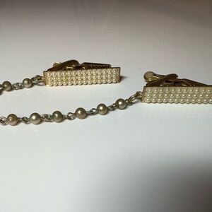 Vintage Sweater Guard-Gold Toned and Pearl Beaded Chain